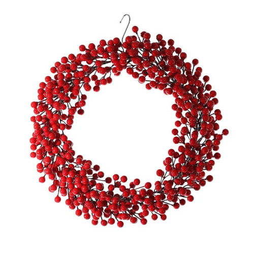 45cm Red Berry Frosted Holly Wreath