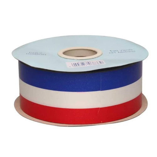 50mm Tri-Colour Red, White, Blue Ribbon - 100 Yard Roll