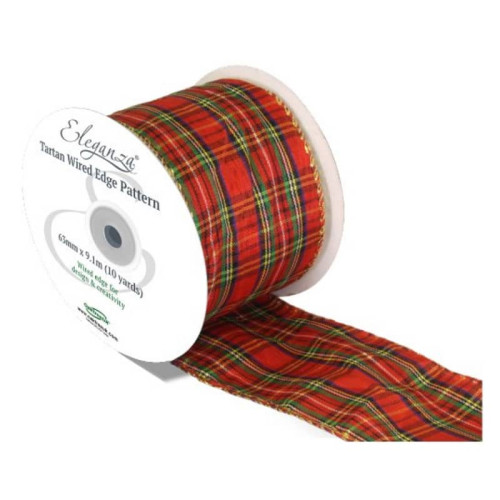 63mm Wired Edge Tartan Ribbon - 10 Yard Roll