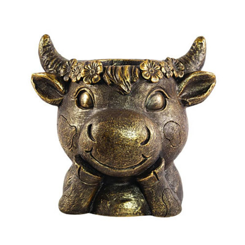 Bronze Look Cows Head Decorative Planter