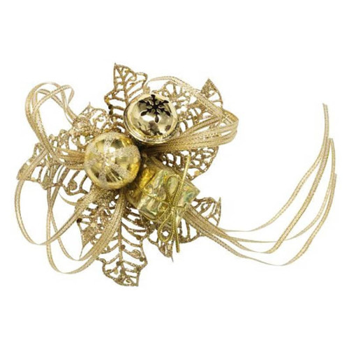 Gold Christmas Pick Holly with Bell, Silk Ball and Gift Box - Pack of 12