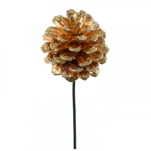 Gold Edge Glitter Pine Cones on Wire - Pack of 12