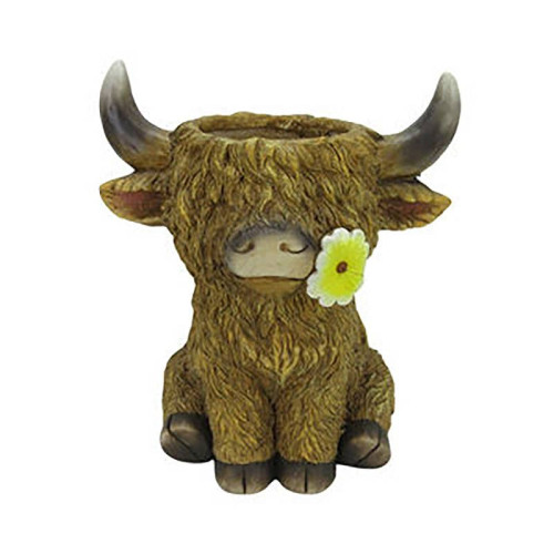 Highland Cow Sitting Up Decorative Planter