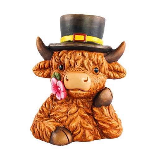 Highland Cow with Black Hat Decorative Planter