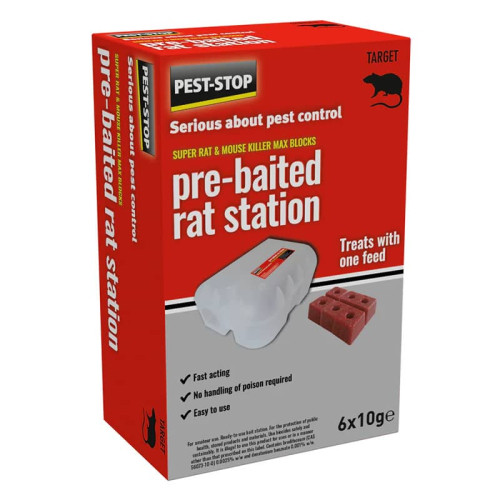 Pest-Stop Pre-Baited Rat Station with Bait Blocks - 6x10g