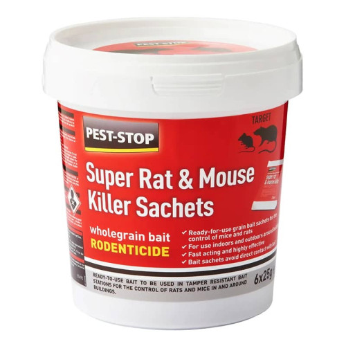 Pest-Stop Super Rat and Mouse Killer Wholegrain Sachets - 6x25g