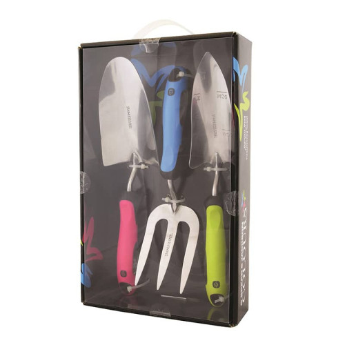 Spear and Jackson 3 Piece Colours Collection Weed Fork, Trowel and Transplanting Trowel Set