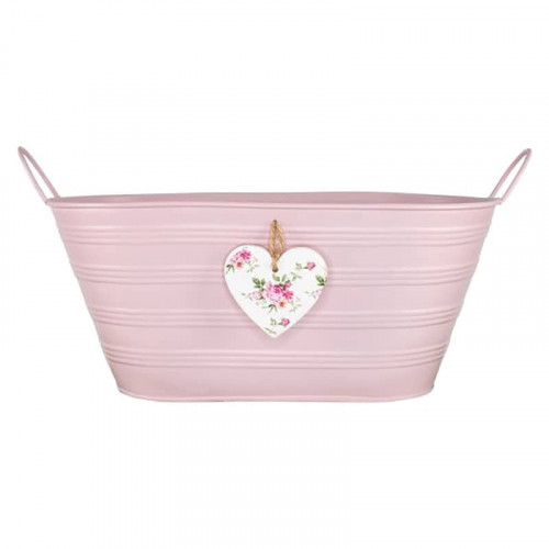 Tin Trough with Floral Wooden Heart 26.5cm - Pink