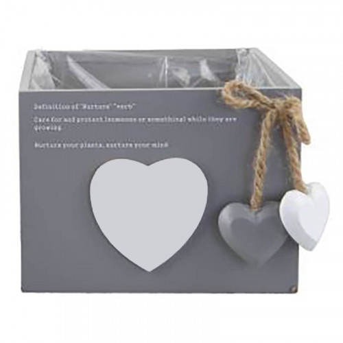 Wooden Square Planter with Heart Decoration 14cm - Grey