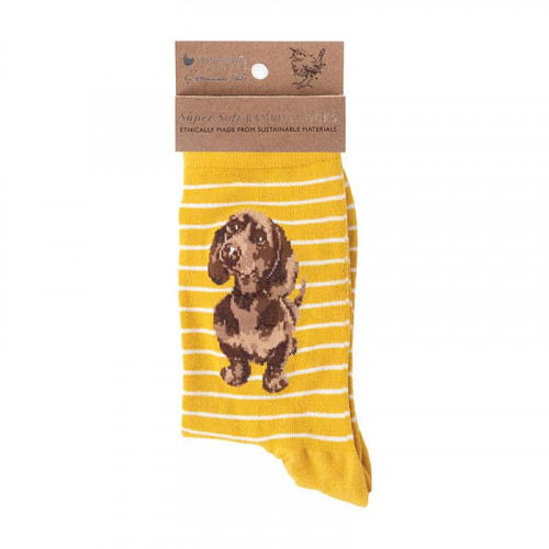 Wrendale Designs Little One Dachshund Socks Ladies Size 4-7 - Mustard