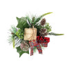 Cream and Red Christmas Pick with Pine Cone and Tartan Parcel - Pack of 12