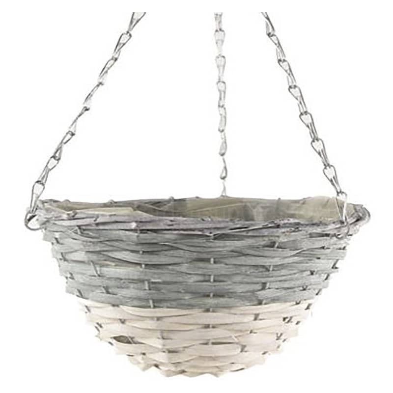 14 Inch Round Dipped Grey and White Hanging Basket