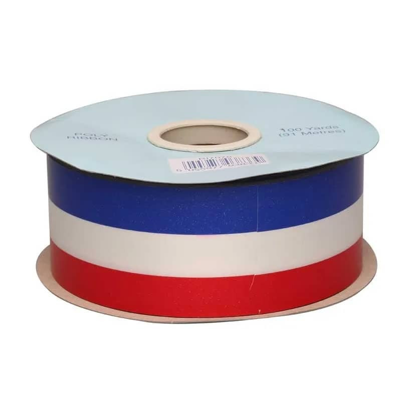 Triple Color Ribbon 50mm Tri-Colour Red, White, Blue Ribbon - 100 Yard Roll